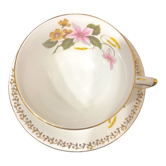 Vintage Aynsley porcelain cup & saucer, pink & yellow flowers - Picture 5 of 16